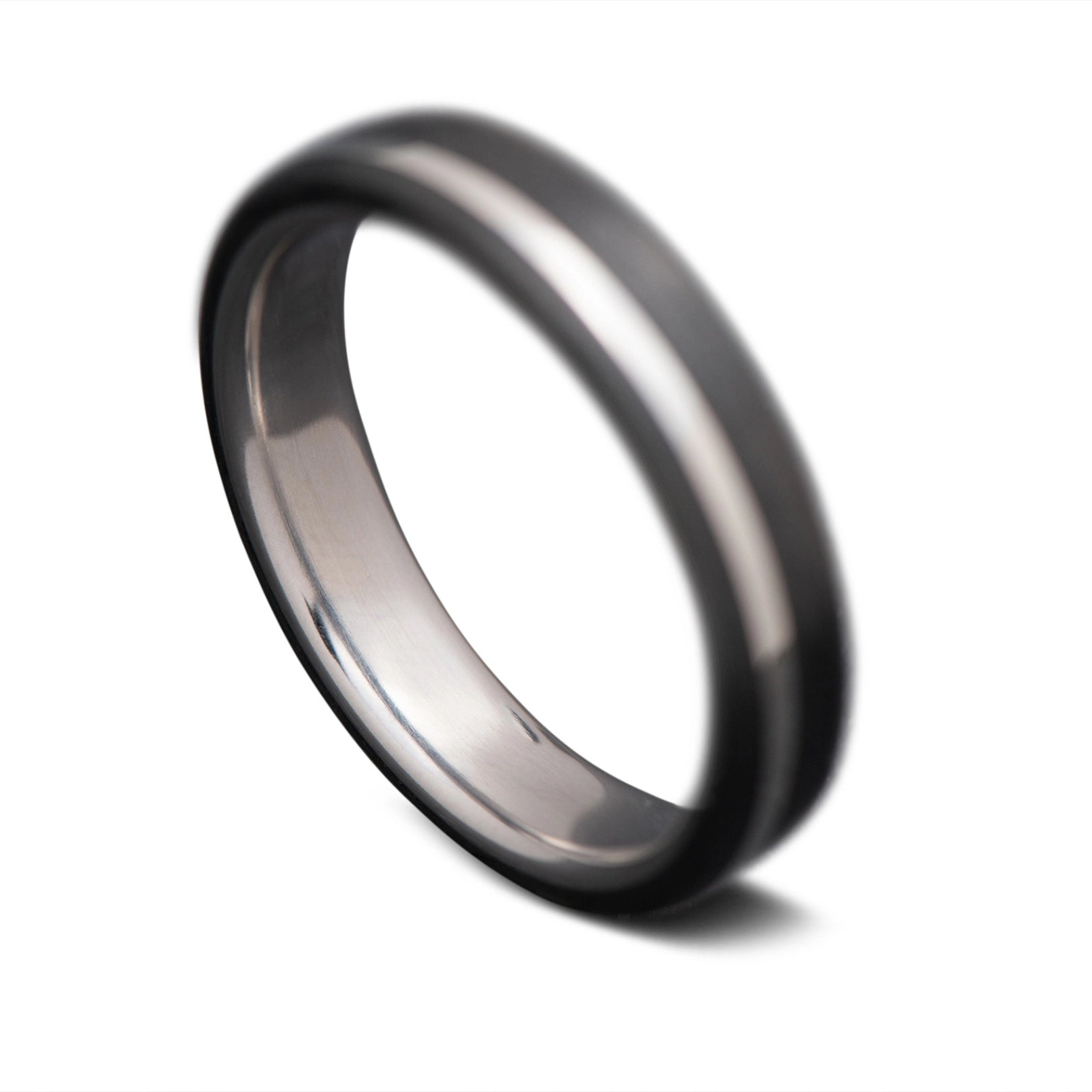 Carbon Fiber Ring with White Gold Inlay and Titanium Men Wedding band